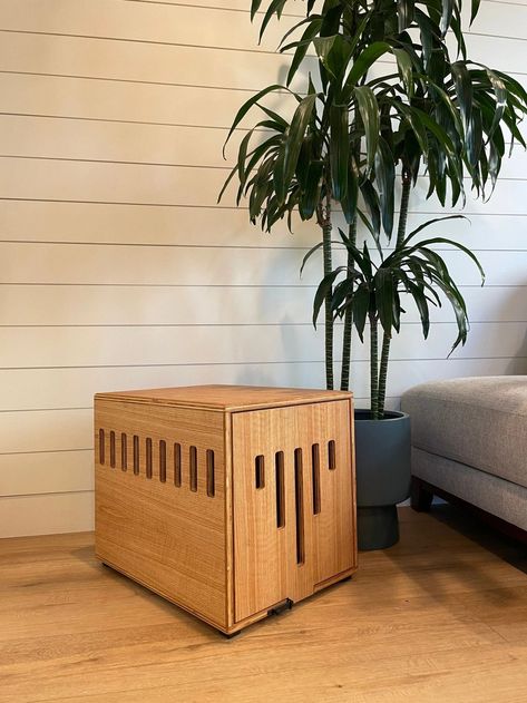 The Rustic Forest Modern Dog Crate Side Table via Etsy [Image: The Rustic Forest] Modern Dog Crate, Crate Nightstand, Extra Large Dog Crate, Space Saving Doors, Pet Crates, Crate Side Table, Double Dog Crate, Small Dog Crate, Wood Dog Crate