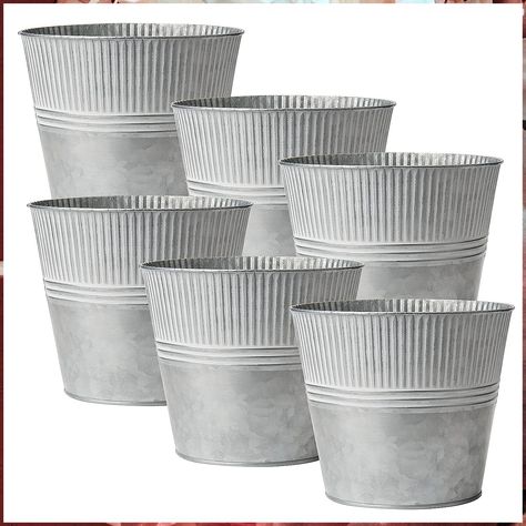 6.5'' Galvanized Planter, Briful Medium Size Metal Buckets for Flowers Farmhouse Outdoor Planters Metal Pail for Home Decor Indoor, Set of 6 Galvanized Bucket Planters, Tin Flower Pots, Galvanized Metal Bucket, Metal Buckets, Tin Buckets, Tin Planters, Metal Pail, Galvanized Planters, Bucket Planters