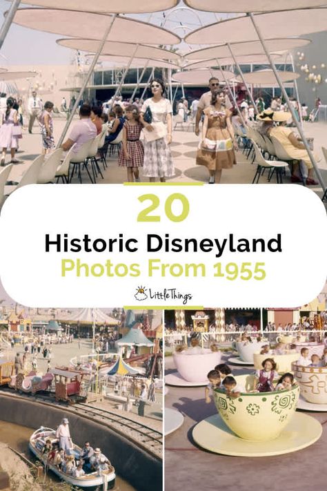 Historic-disneyland-photos-from-1955-pinterest-image Disneyland Opening Day, Disney Poses, Disneyland Photos, Disney California Adventure Park, Most Hated, Classic Disney Characters, California Adventure Park, Famous Castles, Disney Rides