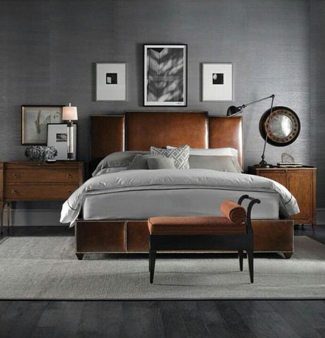 Masculine Bedroom Leather Headboard Bedroom, Brown Leather Bed, Leather Bed Frame, Best Leather Sofa, Masculine Bedroom, Leather Headboard, Vanguard Furniture, Leather Bed, Bedroom Headboard