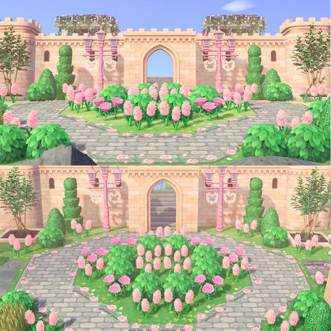 Acnh Elegant, Acnh Themes, Kawaii Island, Fairy Island, Pink Island, Pink Castle, Animal Crossing Qr Codes Clothes, Animal Crossing Wild World, Island Theme