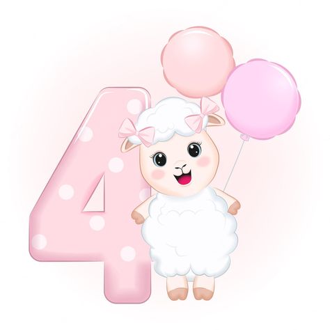 Premium Vector | Cute little sheep happy birthday 4 years old V Letter Images, Craft Ideas With Paper, Cake Number, Ideas With Paper, Princess Party Invitations, 4 Month Old Baby, 4 Month Baby, Tot Bag