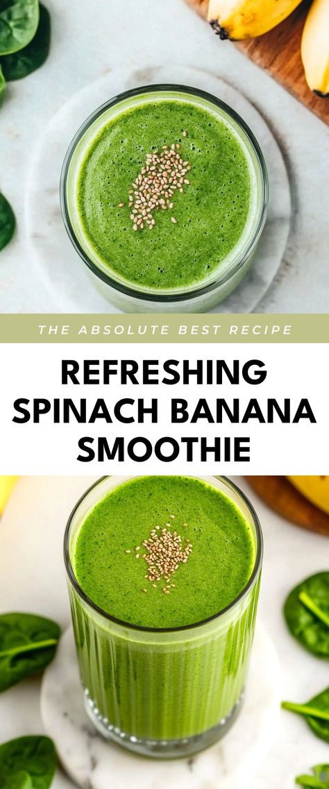 Image for Refreshing Spinach Banana Smoothie Green Morning Smoothie, How To Make A Green Smoothie, Easy Spinach Smoothie Recipes, Morning Smoothie Recipes Healthy, Spinach Banana Smoothie, January Moodboard, Morning Green Smoothie, Green Smoothie Recipes Healthy, Morning Smoothie Recipes