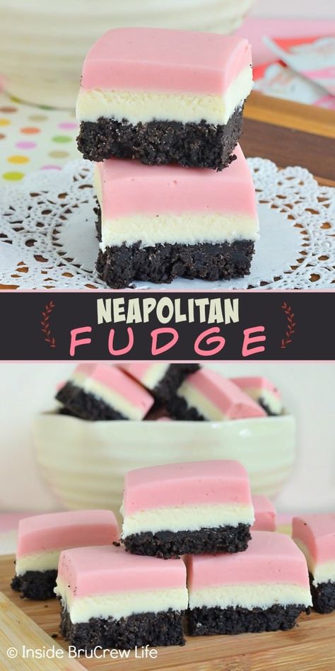 Neapolitan Brownies, Neapolitan Fudge, Christmas Fudge Recipes, Bark Recipes Easy, The Best Fudge, Easy Fudge Recipe, Best Fudge, Chocolate Cookie Crust, Homemade Fudge Recipes