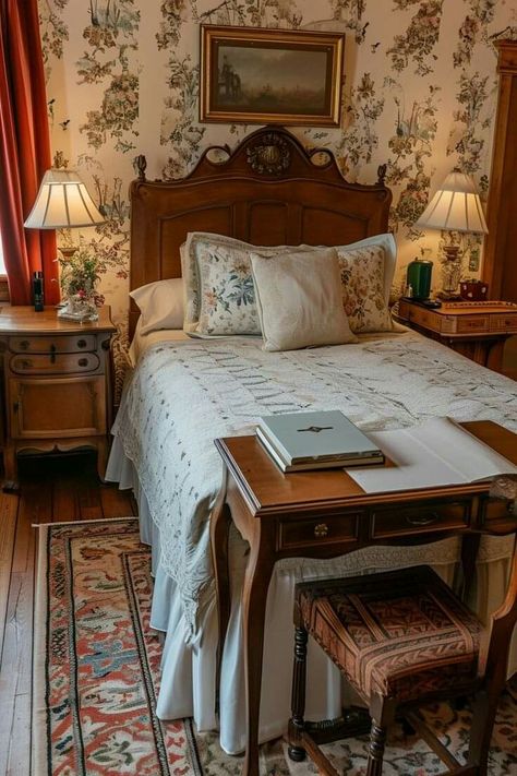 Bed And Breakfast Aesthetic Bedroom, Bed And Breakfast Aesthetic, Vintage Bed And Breakfast, Cottagecore Bed, Coquette Bed, Antique Homes, Breakfast Aesthetic, Aesthetic Bed, Bed And Breakfast Inn