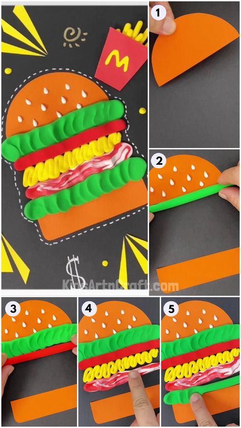 Hamburger Crafts For Kids, Hamburger Craft, Burger Craft, How To Make Burgers, Mcdonald's Burger, Craft Burger, Crown Making, Burger Fries, Food Template