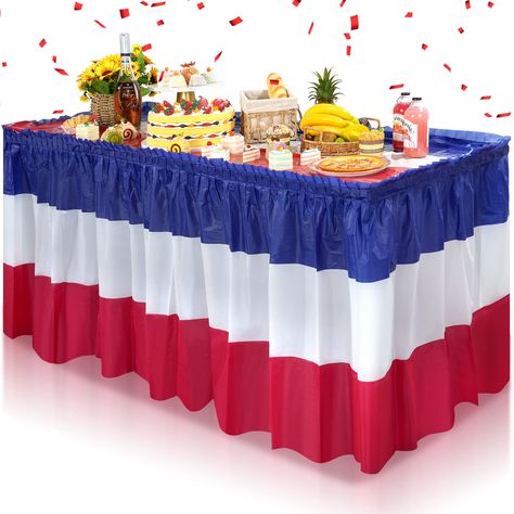 American Themed Party, Patriotic Decorations Party, Table Skirts, Independence Day Decoration, Plastic Table, Striped Table, Patriotic Party, Table Skirt, 4th Of July Decorations