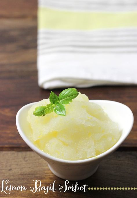 This Sparkling Lemon Basil Sorbet features a bright, refreshing lemon taste that makes it a perfect dessert on a hot summer day! Basil Sorbet, Low Carb Ice Cream, Lemon Sorbet, Sorbet Recipes, Lemon Basil, Refreshing Desserts, Ice Cream Treats, Frozen Treat, Summer Treats