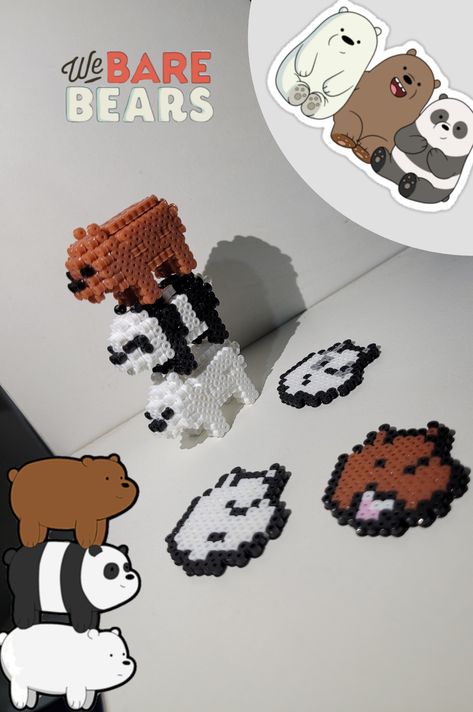 We Bare Bears Perler Beads, Chinese Amulet, Handmade Tale, Mini Hama Beads, Hama Beads 3d, Easy Graffiti Drawings, Hamma Beads Ideas, Melty Bead Patterns, Pearl Beads Pattern