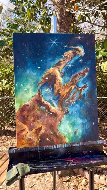 Katie Smith | Nature Artist on Instagram: "Currently painting: the Pillars of Creation (google this if you haven’t seen this space formation!) 🌌✨ It just needs a few more stars, and I think it will be done. What do you think? 💗 #colorexplorerchallenge #galaxyart #spaceart #artistsoninstagram" The Pillars Of Creation, Pillars Of Creation, Creation Art, Nature Artists, Galaxy Art, Artist On Instagram, Art References, How To Paint, Art Class