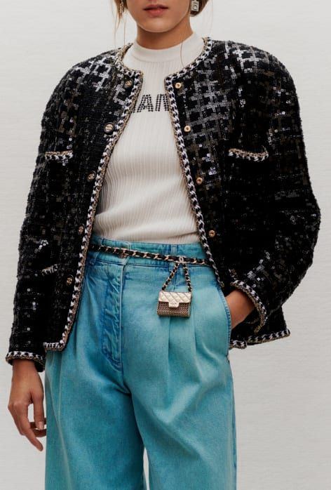 Jacket, embroidered glittered tweed, black & white - CHANEL Chanel Jacket Street Style, Chanel Street Style, Black Tweed Jacket, Black And White Jacket, Chanel Jacket, Chanel Official, Chanel Official Website, Couture Runway, Chanel Fashion