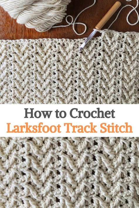 Triad Stitch Crochet, Larksfoot Track Stitch, Crochet Larksfoot Stitch, Crochet Stitches That Look Like Knit, Larksfoot Crochet Stitch, Crochet Stitch That Looks Like Knit, Crochet Crystal Wave Stitch, Larksfoot Stitch, Crochet Stitch Ideas