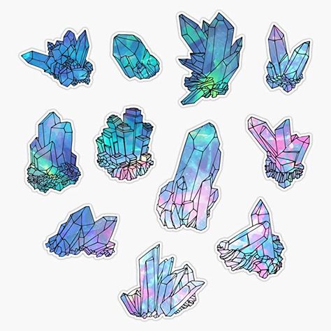 Crystals Watercolors, Crystal Illustration, Crystal Drawing, Crystal Stickers, Crystal Pattern, Wall Window, Crystal Art, Bumper Sticker, Waterproof Stickers