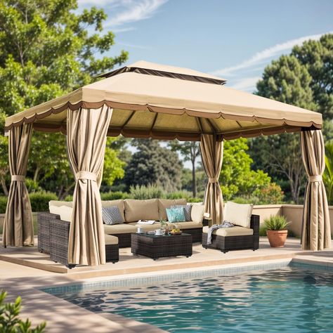 PRICES MAY VARY. ✅【Stability Design】10x13 gazebo is made high quality iron metal frame which has strong bearing capacity. The outdoor canopies top bracket is composed of 8 tubes. The joint of the beams designed triangular structure to enhance stability. The side support bars provides strong support for entire patio gazebo. The foot of gazebo for patios can be fixed to the ground with hard wares. Whole structure is technical designed for durable and stable outdoor use purpose ✅【Ventilated Double- Screen Curtains, Tent Canopy, Outdoor Gazebo, Gazebo Tent, Gazebo Canopy, Outdoor Gazebos, Patio Gazebo, Decks Backyard, Party Tent