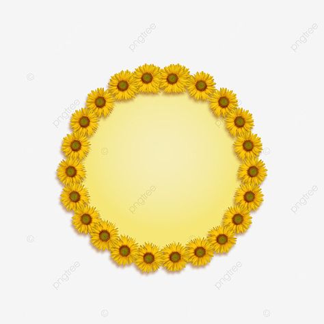 Circle Green Screen, Design In Circle, Flower Round Frame, Circle Borders, Yellow Circle, Sunflowers Background, Border Png, Sunflower Png, Wreath Decoration