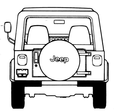 How To Draw A Jeep Step By Step, Jeep Wrangler Drawing, Jeep Line Art, Back Of Jeep Drawing, Jeep Coloring Pages, Jeep Sketch Drawings, Jeep Watercolor, Jeep Clipart Black And White, Jeep Drawing