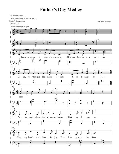 SINGING TIME IDEA: Father's Day Medley (by Tara Blumer -- Voicing: Just Primary Children or Primary Solo Original) Fathers Day Songs, Lds Primary Chorister Ideas, Lds Music, Lds Primary Singing Time, Primary Presidency, Primary Chorister, Choir Music, Primary Songs, Primary Singing Time