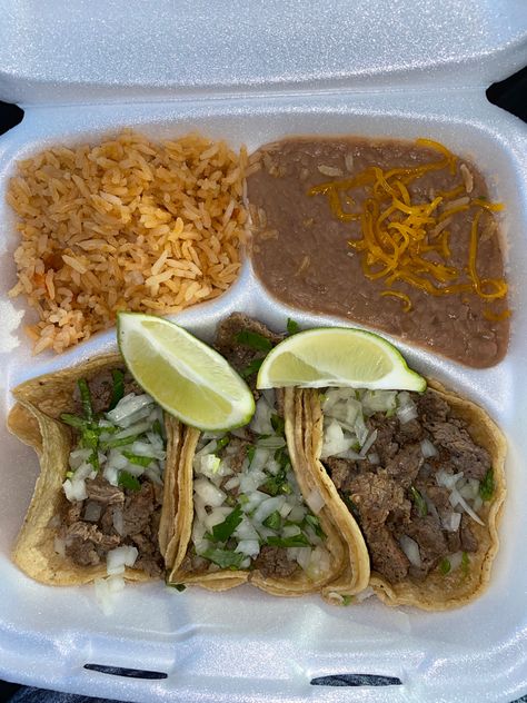 Carne Asada Rice And Beans, Tacos With Rice And Beans, Tacos With Rice, Carne Asada Street Tacos, Asada Street Tacos, Carne Asada Tacos, Rice And Beans, Street Tacos, Carne Asada