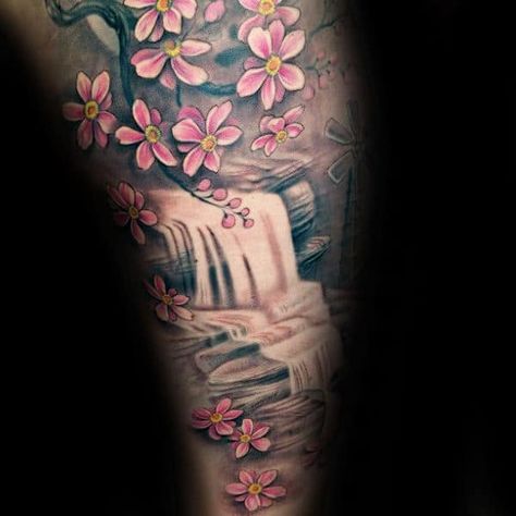 70 Waterfall Tattoo Designs For Men - Glistening Ink Ideas Waterfall Tattoo Ideas, Waterfall Tattoos, Waterfall Tattoo, Blossom Tree Tattoo, Skull Sleeve Tattoos, Men Tattoos Arm Sleeve, Tattoo Ideas For Men, Force Of Nature, Tattoo Designs For Men