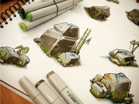 Stone sketches Stone Rendering Marker, Alcohol Marker Drawings Architecture, Pen Marker Art, Stone Sketch, Marker Art Ideas, Copic Marker Drawings, Marker Illustration, Marker Sketch, Copic Drawings