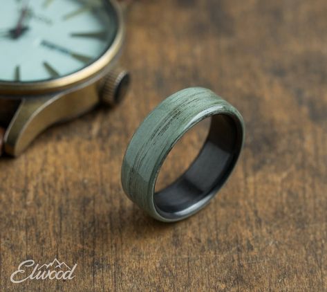 Band Boyfriend, Green Wedding Band, Inside Wedding, Mens Black Ring, Green Ash, Wedding Inside, Wood Ring, Hand Ring, Wooden Ring