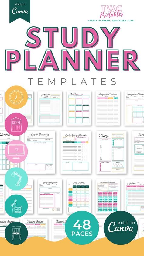 Study Planner Template, Canva Templates, Study Tracker, Study Checklist, Study Essentials, Study Kit realisticplanner #bohodigitalplanner #plannerlayouts #planneraesthetic. A5 Planner Printables Free, Study Planner Printable Free, Franklin Covey Planner, Study Guide Template, A5 Planner Printables, Canva Planner, Franklin Planner, Happy Planner Printables, Weekly Planner Free Printable