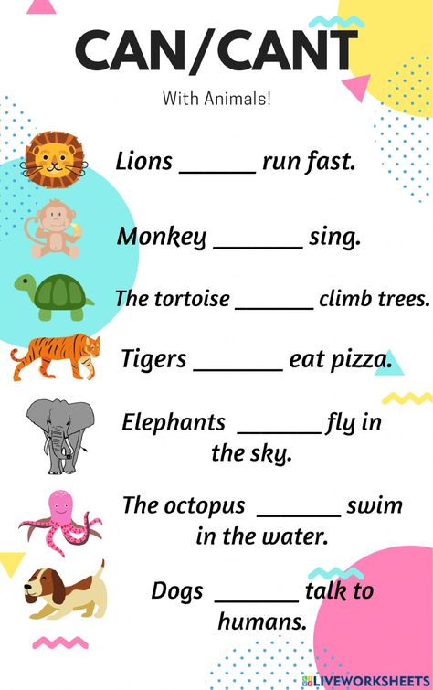 Grade2 English Worksheet, I Can Worksheet For Kids, Animals For Kids Teaching, Use Of This And That Worksheets For Kids, Prep Class Worksheets English, Can Cannot Worksheet, Can And Can't Worksheet, I Can I Can't Worksheet For Kids, Pet Animals Worksheets For Kids