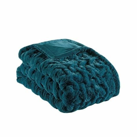 Luxury Teal Blue Ruched Faux Fur Reversible Throw - 50" x 60" #MadisonPark #Contemporary Teal Throw Blanket, Faux Fur Throw Blanket, Luxury Throws, Bob's Discount Furniture, Fur Throw Blanket, Madison Park, Fur Throw, Faux Fur Fabric, Faux Fur Throw