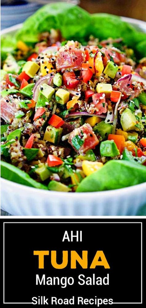 Poke Bowl Salad, Tuna Poke Salad, Ahi Salad, Poke Salad Recipe, Ahi Tuna Salad Recipe, Mango Poke Bowl, Ahi Poke Bowl, Asian Tuna Salad Recipe, Tuna Poke Bowl Sauce