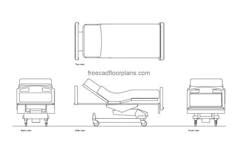 Hospital Patient Bed - Free CAD Drawings Hospital Bed Drawing, Bed Top View, Hospital Floor Plan, Pool Houses Plans, Minotti Furniture, Floor Plan Symbols, Hospital Patient, House Plans Design, Floor Plans House