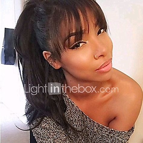 Ponytail With Wispy Bangs, Instant Hairstyles, Bob With Bangs 2023, Wispy Bangs Black Women, Girl Updo, Bangs Haircut, Bang Wig, 2024 Hairstyles, Fall Hairstyles