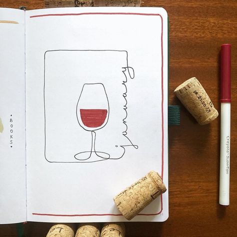 Francesca 🐼 on Instagram: “Heilà! Hey there! 🇬🇧This is my January cover page! 🍷 I love wine and wanted to do a more minimal theme and ended up with this! It was…” January Cover Page, Minimal Theme, Wine Theme, Cover Page, Bullet Journaling, Journal Covers, Hey There, Cover Pages, Bullet Journal