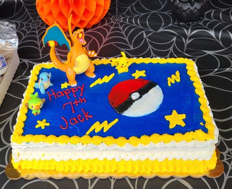 Rectangle Pokemon Cake, Pokemon Birthday Sheet Cake, Pikachu Sheet Cake, Pokemon Sheet Cake Ideas, Pokemon Sheet Cake, Pokémon Cakes, Pokémon Cake, Pokemon Themed Party, Pokemon Birthday Cake