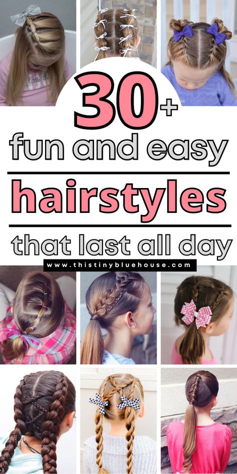 34 cute and easy hairstyles for girls that make mornings a breeze. These fun and easy girl hairdo ideas last all day and are perfect for active little girls who want one of a kind and fun hairstyles. Fun And Easy Hairstyles, Hairdo Ideas, Cute And Easy Hairstyles, Easy Hairstyle Video, Girls Hairdos, Fun Hairstyles, Picture Day Hair, Easy Girl, Girl Hairdos