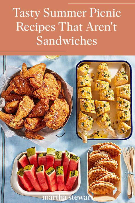 When the weather is glorious this summer and a trip to the beach or park beckons, make a day of it by packing an outdoor-friendly meal you can linger over for hours. Make one or a few of these summer picnic recipes for a delicious and quick meal outside. #marthastewart #recipes #recipeideas #summerrecipes #summerdinners #summer Recipes For Picnics, Summer Picnic Recipes, Cold Finger Foods, Summer Picnic Food, Finger Food Recipes, Picnic Recipes, Picnic Dinner, Kids Picnic, Picnic Lunches