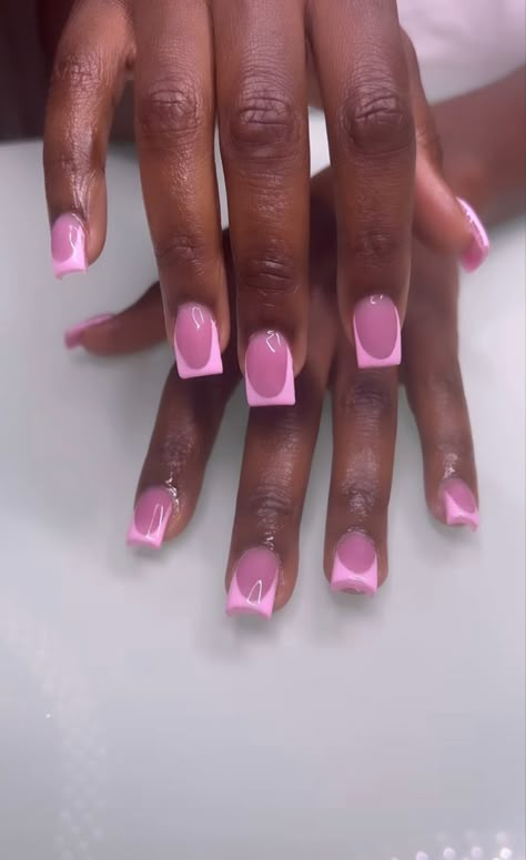 By @thegirlscode_ Tip Nails Acrylic, Shirt Pink Nail Designs, Dark Pink Acrylic Nails Designs, Pink In Pink French Tip Nails, Pink On Pink French Nails Short, Cute Pink Nails Simple, Pink Sparkle Acrylic Nails, Pink Base Acrylic Nails, Back To School Nails For Teens Short