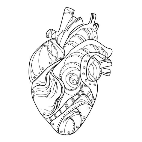 Abstract mechanical human heart in steampunk style Line art drawing vector illustration.Surrealist Stylized human heart black and white sketch drawing.Emblem,card,logo,print,tattoo design Mechanical Arm Tattoo, Mechanical Tattoo, Mechanical Heart, Fantasy Tattoo, Steampunk Illustration, Anatomical Heart Tattoo, Mechanic Tattoo, Steampunk Heart, Small Tats