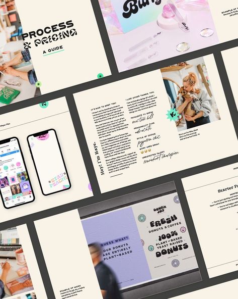 Guide Design Layout, One Page Brand Guide, Graphic Design Process Book Layout, Brand Book Examples, Pricing Guide Design, Brandbook Brand Guidelines, Brand Book Guidelines Design, Indesign Inspiration, Brand Guidelines Design