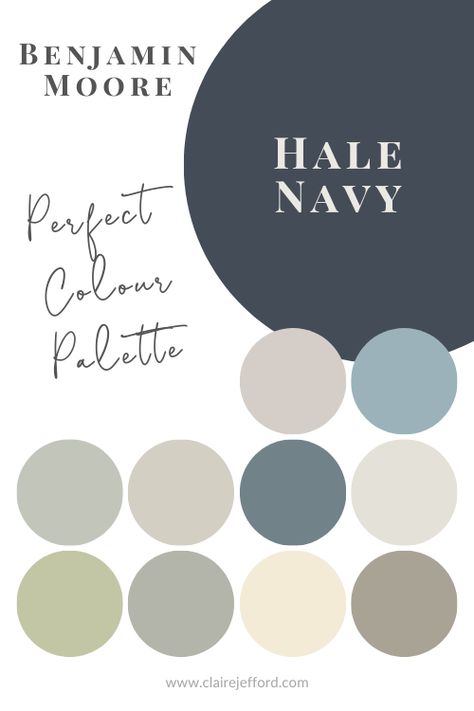 Hale Navy Benjamin Moore Complimentary Colors, Dark Navy Benjamin Moore, Hale Navy And Green, Navy Walls With White Wainscotting, Hale Navy Bedroom Ideas, Hale Navy Complementary Colors, Balboa Mist And Hale Navy, Greens That Go With Hale Navy, Colors That Go With Hale Navy