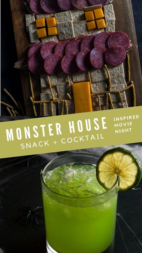 monster house recipes | monster house movie night Monster House Food Ideas, Monster House Dinner And Movie, Monster House Movie Night, Addams Family Recipes, Food Inspired By Movies, Halloween Movie Food, House Charcuterie Board, Halloween Dinner And A Movie, Themed Movie Night Ideas