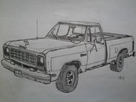 1981 Ram 150 - by Mopar96 on deviantart Old Truck Drawings, Car Drawing Reference, Country Sketches, Truck Drawing Easy, Western Doodles, Western Tats, Western Sketches, Truck Sketch, Country Drawings