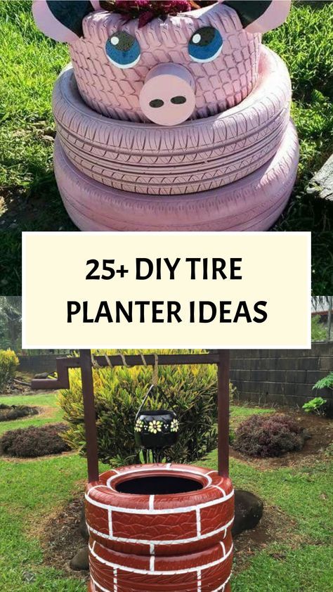 Elevate your garden decor with creative DIY tire planter ideas! Repurpose old tires into charming animal-shaped or stackable planters or build a whimsical fairy garden. These unique planters will not only showcase your plants beautifully but also enhance the charm of your outdoor space. Unleash your creativity and craft a vibrant and adorable garden that reflects your personal style. Embrace these fun projects and add a touch of uniqueness to your gardening routine! Garden Ideas Using Old Tires, Repurpose Old Tires, Unusual Garden Planters, Tired Animals, Recycled Tyres, Repurposed Tire, Stackable Planters, Diy Tire, Whimsical Fairy Garden