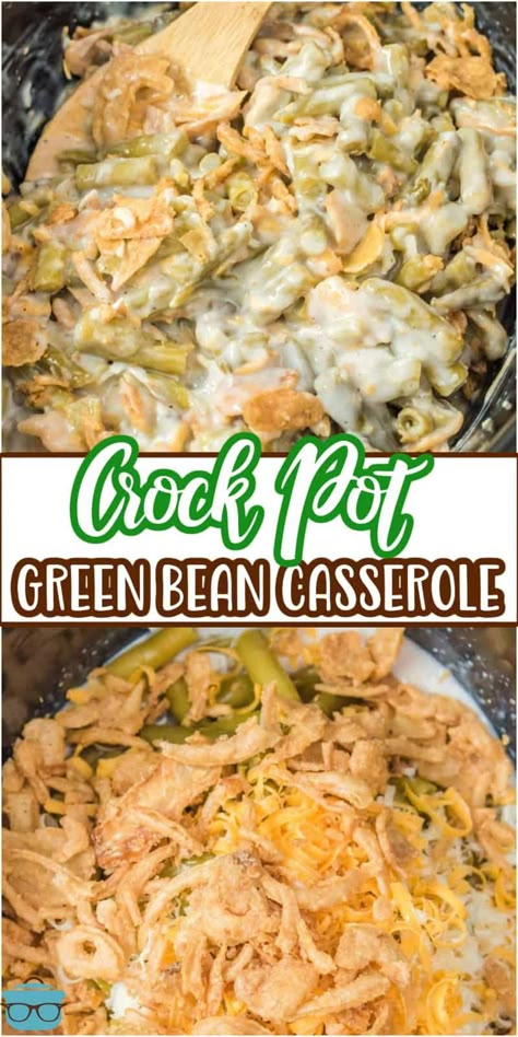 Crock Pot Green Bean Casserole, Slow Cooker Green Bean Casserole, Crockpot Green Bean Casserole, Crockpot Green Beans, Green Bean Casserole Crock Pot, Slow Cooker Green Beans, Green Bean Casserole Recipe, Green Bean Casserole Easy, Quick Side Dish