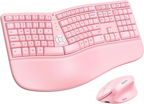 MEETION Ergonomic Wireless Keyboard and Mouse, Ergo Keyboard with Vertical Mouse Ergonomic Keyboard And Mouse, Mac Computer, Laptop Computers, Keyboard, Computer, Laptop, Pink