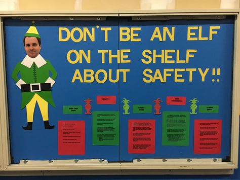 Christmas safety bulletin board Work Safety Board Ideas, Safety Fair Ideas Work, Safety Board Ideas For Work, Safety Committee Ideas, Safety Boards For Work Ideas, Safety Bulletin Board Ideas, Workplace Safety Activities, Workplace Safety Bulletin Boards, Safety Bulletin Board