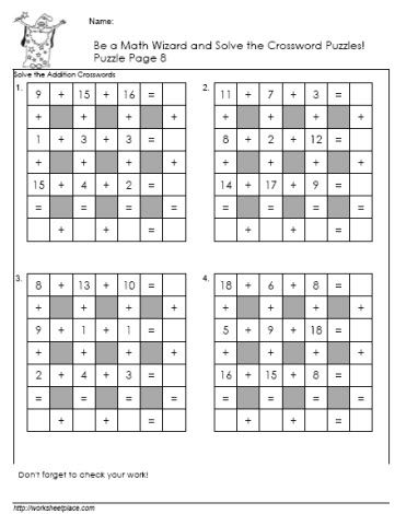 Addition-Crossword-Puzzle-8 Math Crossword Puzzles, Math Crossword, Math Wizard, Abacus Math, Fun Math Worksheets, Math Enrichment, Math Riddles, Homeschool Freebies, Math Writing