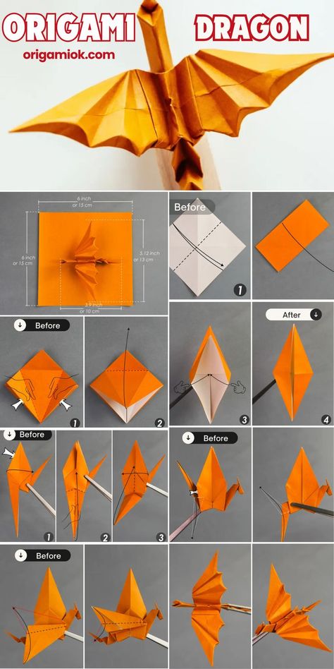 This impressive origami dragon resembles a real one and is not too difficult to create. Challenge yourself by trying to make it, and the finished product will surprise you. Paper Origami Ideas, Origami Toilet Paper, Paper Crafts Origami Creative, One Paper Origami, Useful Origami Diy, Free Origami Patterns, Paper Origami Tutorial, Paper Easy Craft, Origami Tutorial Easy Step By Step