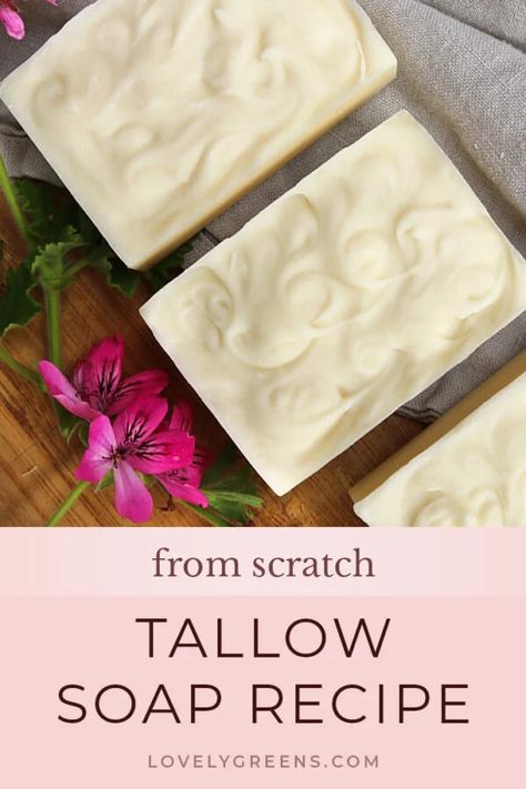 Soap With Tallow, Tallow Soap Recipe, Olive Oil Soap Recipe, Coconut Oil Soap Recipe, Make Tallow, Tallow Recipe, Goat Milk Soap Recipe, Easy Soap Recipes, Tallow Soap