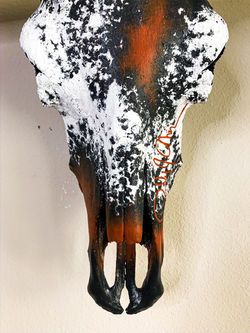 Painted Elk Skull, Moose Antler Art, Cow Skull Painting Ideas, Skull Painting Ideas, Cow Skull Painting, European Mount Ideas, Diy Lake, Painted Deer Antlers, Cow Crafts