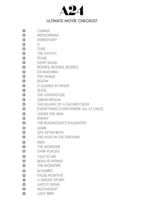 A24 Movies, Oscar Movies, Cult Classic Movies, School Checklist, Film Watch, Checklist Template, Film School, Short Films, Movie List